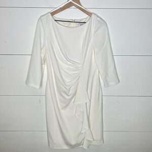 Jessica Howard • Ivory 3/4 Sleeve Cascading Ruffle Front Dress Size 12